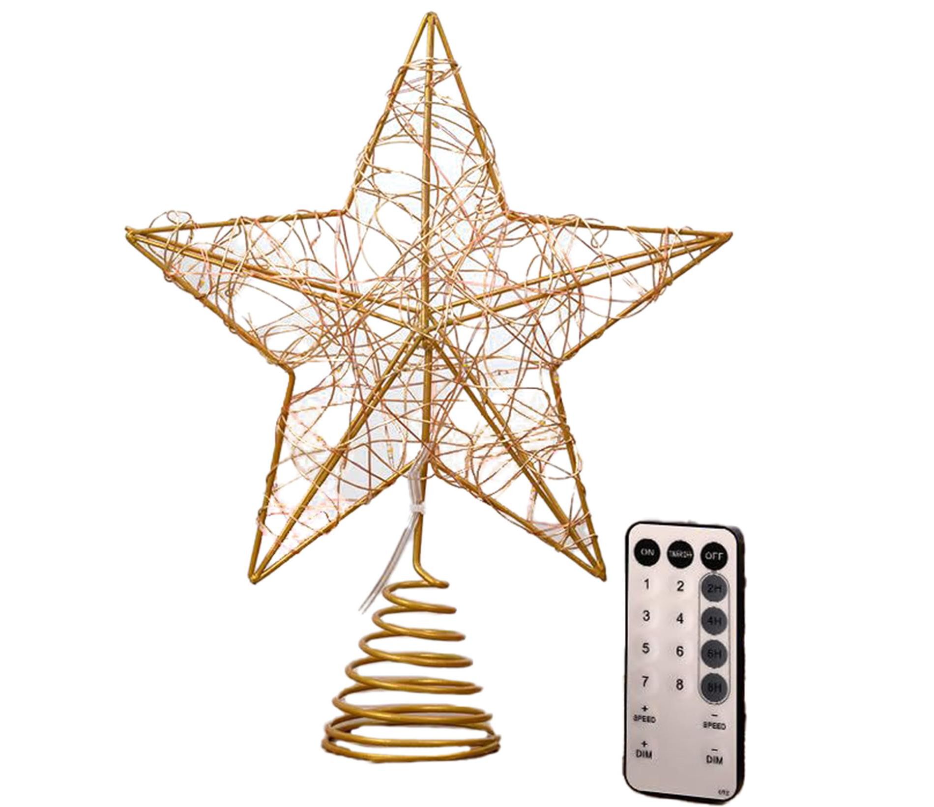 Aoibox 1 Piece 10 x 8 Inch Christmas Tree Topper Star with 40 LED Lights 8 Lighting Modes Remote Control Metal Wire Design Gold