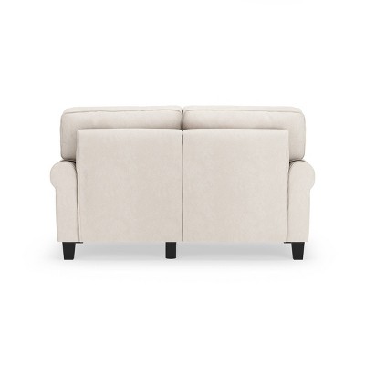 Cream Microfiber Rolled Arm Loveseat with Pillow Back