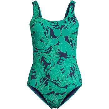 Lands' End Women's Slendersuit Grecian Tummy Control Chlorine Resistant One  Piece Swimsuit - 12 - Navy/turquoise Ornate Floral : Target