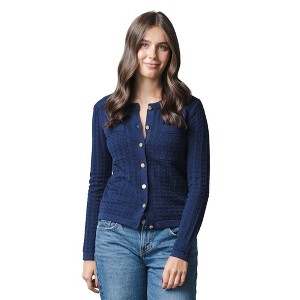 Hope & Henry Women's Organic Pointelle Sweater Cardigan, Navy