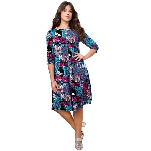 Roaman's Petite Ultrasmooth Plus Size Boatneck Swing Dress – Flowy, Wrinkle-Resistant Knit - 1 of 4