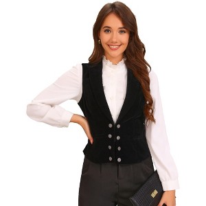 Allegra K Women's Velvet Casual Lapel Collar Sleeveless Button Down Vest - 1 of 4