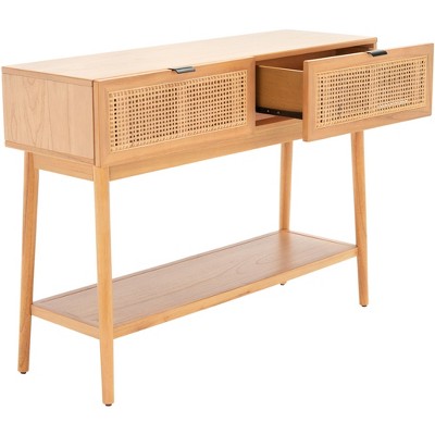 Natural Wood and Rattan 47" Console Table with Storage