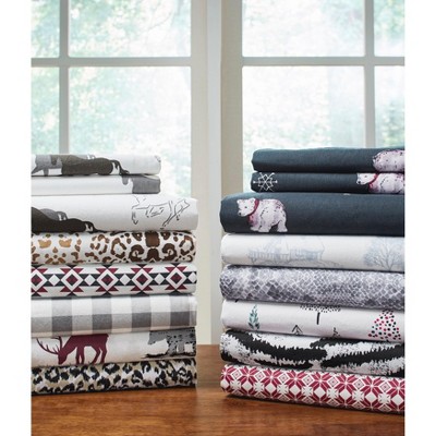 Twin XL Snow Bear Print Cotton Flannel Sheet Set