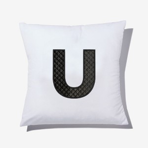 Personalization Mall Black Quilted Velour Initial Embroidered Applique Throw Pillow - 1 of 1