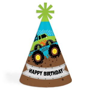 Big Dot of Happiness Smash and Crash - Monster Truck - Cone Happy Birthday Party Hats for Kids and Adults - Set of 8 (Standard Size) - 1 of 4