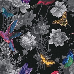 Jardin Black Floral Birds Paste the Wall Wallpaper - 1 of 4