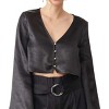 Slickblue Women’s Flare Sleeve Crop Top, Satin Finish, Button Detail, Black Night Look, S-M - 3 of 3