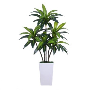 Artificial Dracaena Plant Indoor,5ft Tall Decorative Fake Tree In White Pot With Adjustable Branches And Leaves,For Living Room Home Office Decor - 1 of 4