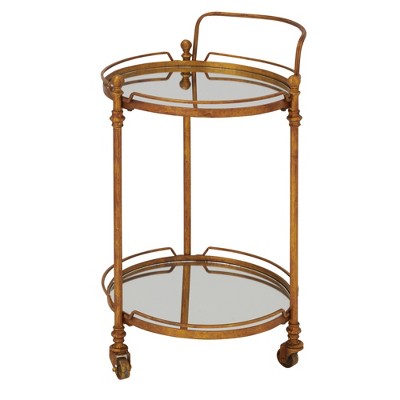 Elegant Brass 19" Round Bar Cart with Mirrored Shelves and Wheels