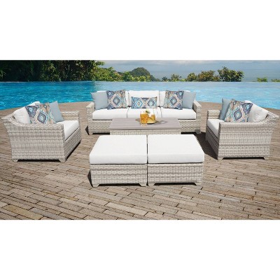 Fairmont 8pc Patio Sectional Seating Set with Club Chairs & Cushions - White - TK Classics