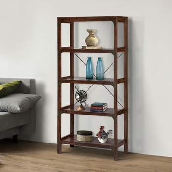 Saint Birch Logan 4-Shelf X-Cross Modern Wood Bookcase, Walnut