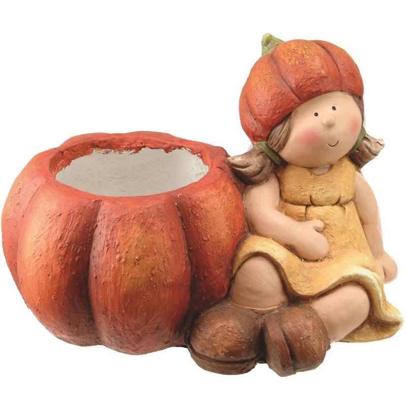 Northlight 13.75" Yellow and Orange Girl with Pumpkin Thanksgiving Tabletop Decor, 1 of 2