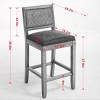 Set of 2 Rattan Back Bar Stools, 28" Seat Height with Gray Linen Cushion and Solid Wood Frame, Rustic Bar Chairs for Kitchen or Bar Area - Panipeachy - 3 of 4