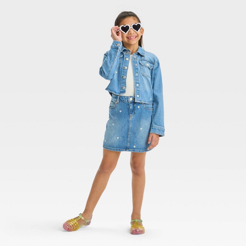 Girls' Embroidered Daisies Jean Jacket - Cat & Jack™ Light Wash, 4 of 7