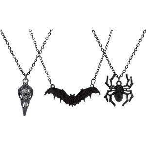 3PCS Gothic Halloween Necklace Set - Bat, Crow Skull & Spider Pendant for Women/Men - 1 of 4