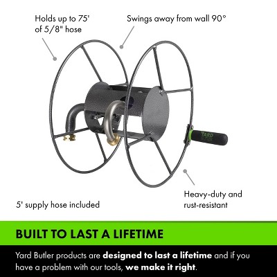 Silver Steel Wall Mounted Swivel Hose Reel 75 ft