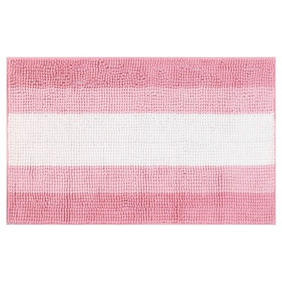 Unique Bargains Extra Soft and Absorbent Chenille Fluffy Striped With Non-Slip Backing Bath Floor Mat