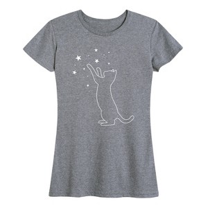 Women's - Instant Message - Cat Playing With Stars Short Sleeve Graphic T-Shirt - 1 of 4