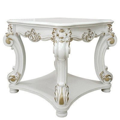 Antique Pearl Square End Table with Scrolled Legs