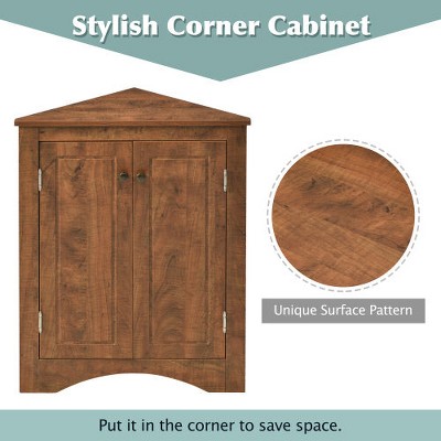 LunaLulinlk Brown Triangle Bathroom Storage Cabinet with Adjustable Shelves, Freestanding Floor Cabinet for Home Kitchen