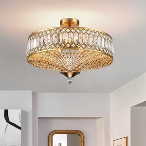 LLHZSY Mid Century 6-Light Gold Glam Crystal Semi Flush Mount Ceiling Chandelier Light with Drum Shade - 19 3/5" - 1 of 4