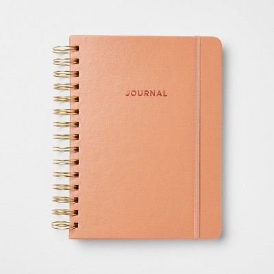 240pg College Ruled Journal 8"x6.5" Embossed Brown Faux Leather - Threshold™: Spiral Notebook, Hard Cover, FSC Certified