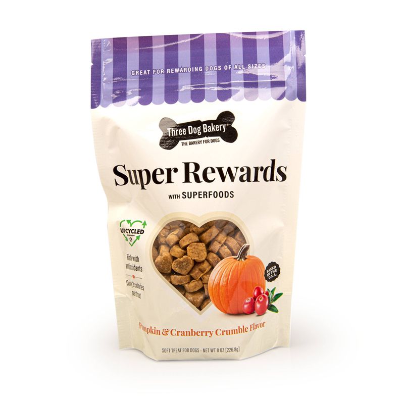 Three Dog Bakery Super Rewards with Superfoods - Pumpkin Cranberry Crumble Dog Treats - 8oz, 1 of 8