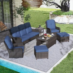 Kinsuite 7 PCS Patio Furniture Set, Outdoor Conversation Sets with Swivel Chairs Blue 7 - 1 of 4