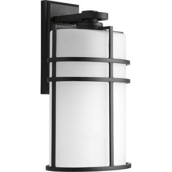 Progress Lighting Format 1-Light Outdoor Wall Lantern, Black, Etched Glass Shade