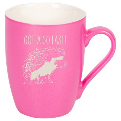 100 North Hedgehog 10 Ounce Pink Metallic Finish, Comfortably Fits Your Hands, New Bone China Coffee Tea Cup Mug, Gotta Go Fast!