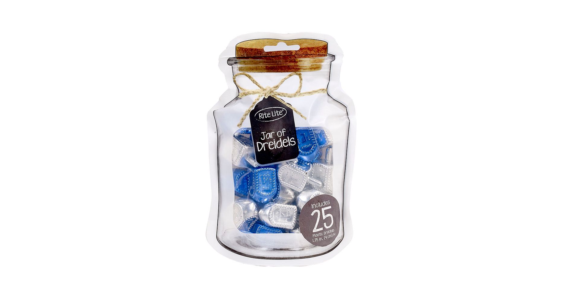 Rite Lite "Jar" of Dreidels, Spin the Dreidel  Game with 25 Silver/Blue Pieces