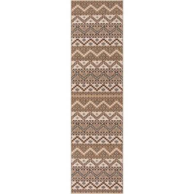 Easy Care Cream & Brown Floral Synthetic Indoor/Outdoor Rug