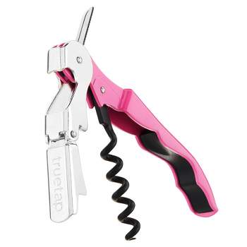 True TrueTap Pink Double Hinged Waiter’s Corkscrew, Stainless Steel Wine Key with Foil Cutter