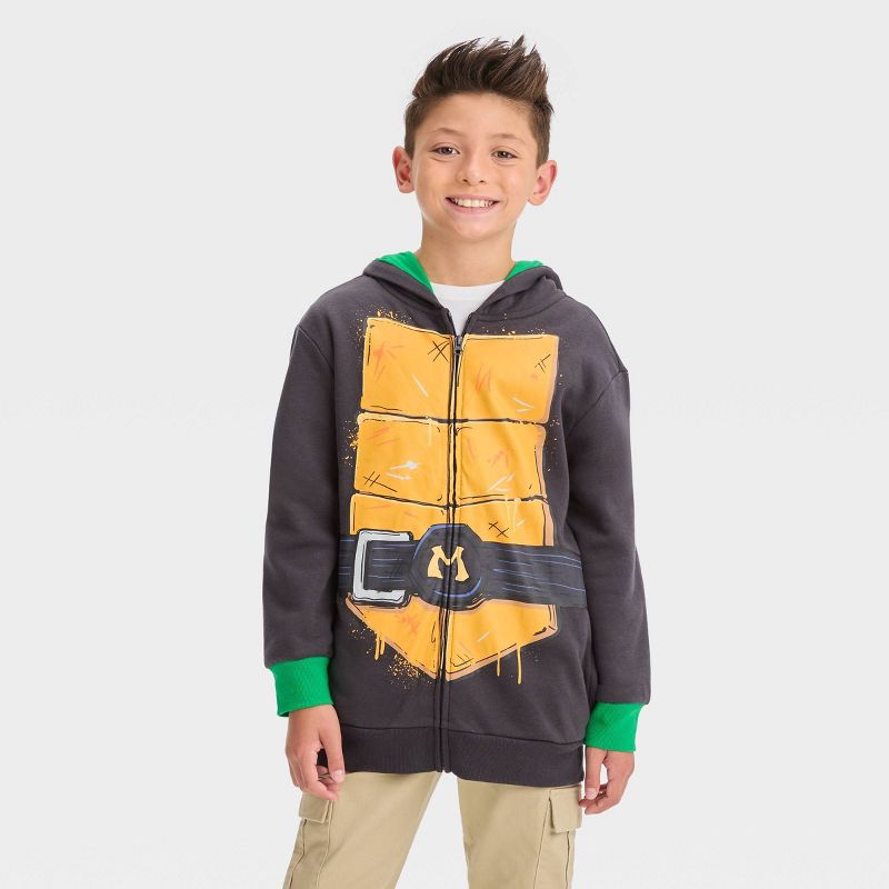 Boys' Teenage Mutant Ninja Turtles Michelangelo Zip-Up Sweatshirt - Black, 1 of 4