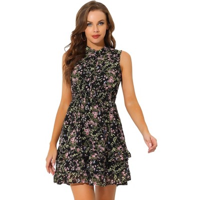 Allegra K Women's Regular Fit Floral A-line Smocked Waist Tiered ...