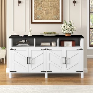 ORRD 59" Modern Sideboard Buffet with Power Outets & USB Ports, 4-Door Storage Cabinet  for Dining Room, Living Room, Entryway, White+Black - 1 of 4