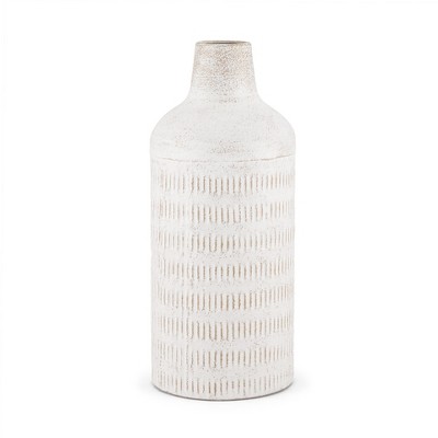 HomeRoots 14" Off White And Natural Geometric Metal Cylinder Table Vase