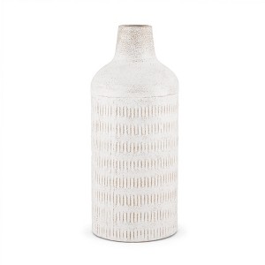 HomeRoots 14" Off White And Natural Geometric Metal Cylinder Table Vase - 1 of 4