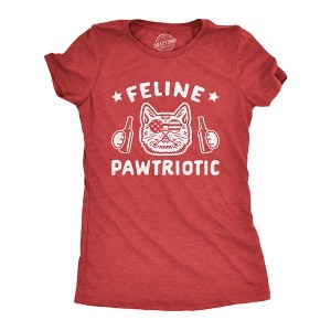 Womens Feline Pawtriotic T Shirt Funny Pet Cat 4th of July Graphic Novelty Tee - Crazy Dog Women's T Shirt - 1 of 4