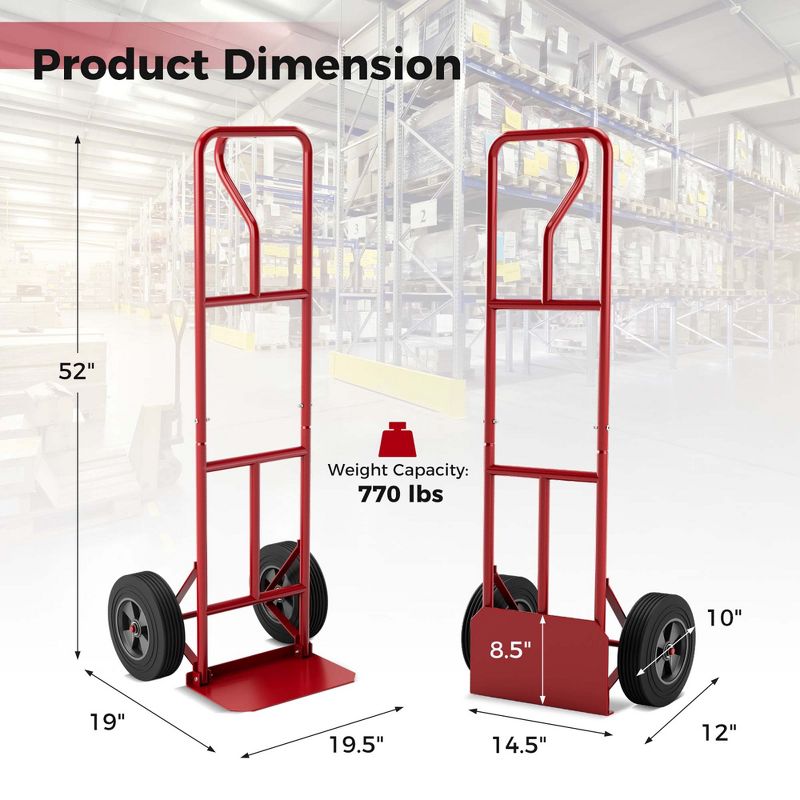 Costway Heavy Duty Hand Truck 660lbs Capacity Trolley Cart with  Foldable Nose Plate Black/Red, 3 of 11