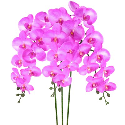 Unique Bargains Artificial Orchid Flowers Nine-headed Large Faux Phalaenopsis Silk Bouquets Real Touch 37 Inch