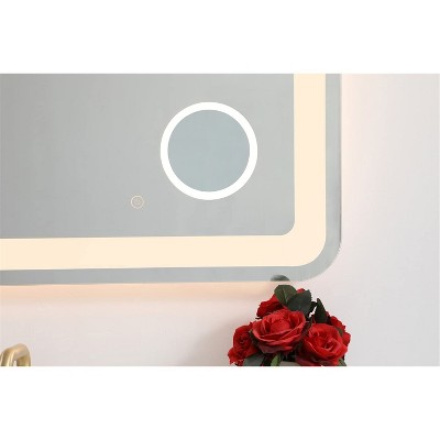 Glossy White LED Bathroom Mirror with Magnifier and Touch Sensor