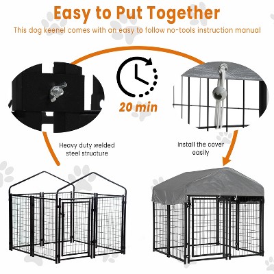 Black Heavy Duty Welded Wire Outdoor Dog Kennel with Waterproof Canopy