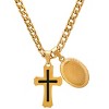Steeltime 24" Men's 18k gold plated stainless steel and black enamel cross & Guadalupe oval pendants - 2 of 4