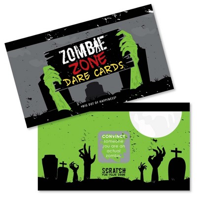 Big Dot of Happiness Zombie Zone - Halloween or Birthday Zombie Crawl Party Game Scratch Off Dare Cards - 22 Count