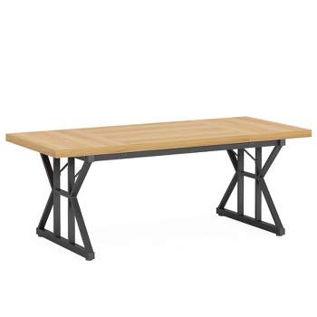Tribesigns 70.8-inch Farmhouse Dining Table for 6 People, Rectangular Wood Kitchen Table with Heavy Duty Metal Legs for Dining Room