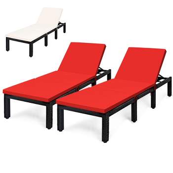 Costway 2PCS Patio Rattan Lounge Chair Chaise Recliner Adjust with  Cover