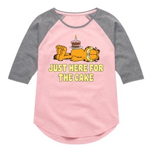 Girls' - Garfield - Just Here For Cake Shirt Tail Raglan Graphic T-shirt - 1 of 4