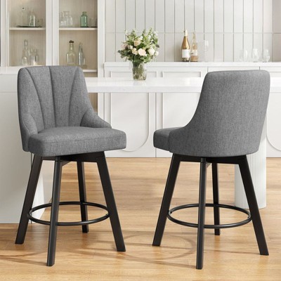 Gikpal Swivel Bar Stools, 24" Counter Height Bar Stools Set of 2, Fabric Upholstered Counter Bar Stools with Solid Wood Legs for Kitchen Island, Dark